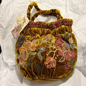 Johnny Was Floral Embroidered Velvet  Bag